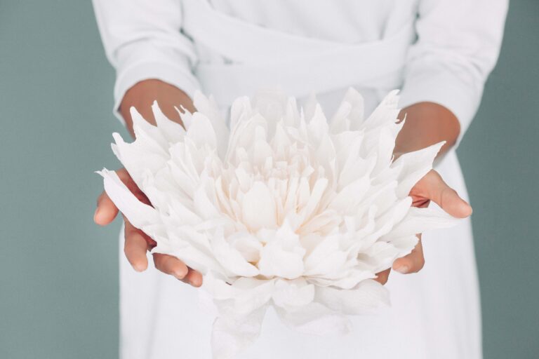 Close-up,Photo,Of,Female,Hands,Holding,Gently,Large,White,Lotus